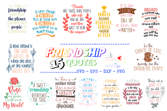 15 Friendship Quotes Bundle: Graphics for Crafts and Content
