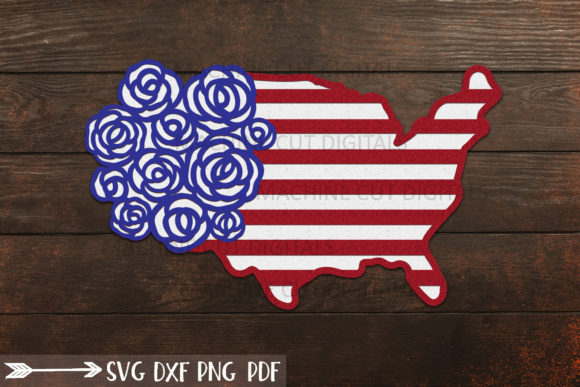 American USA Map with Roses 4th July Graphics and Crafts