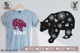 Bear with Carved Flowers and Leaves Graphics for Crafts