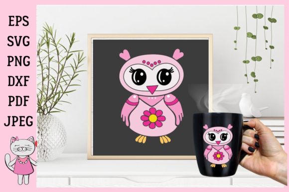 Cute Pink Owl Cliparts, Graphics for Crafts and Branding