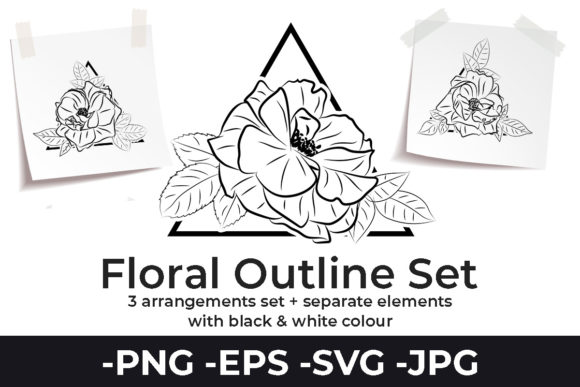 Flowers Line Art Arrangement Set 1 Graphics for Crafts