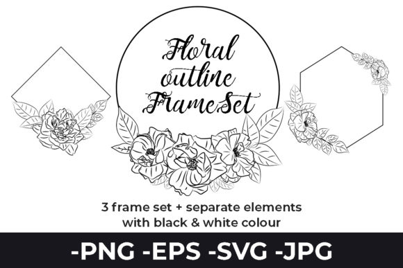 Flowers Line Art Frame Set 1 Graphics for Crafts