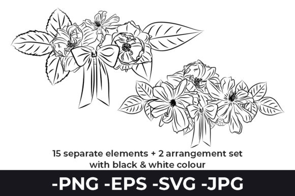 Line Art Drawing Flowers Set for Graphics and Crafts