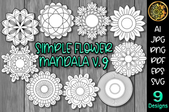 Simple Flower Mandala Set-9 Graphics for Crafts